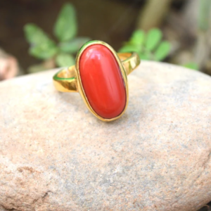 Natural Red Coral (Moonga) Gemstone Ring